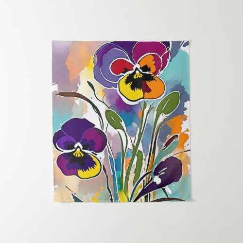 Pansy Flower Abstract Art Floral Colorful Bright Tapestry