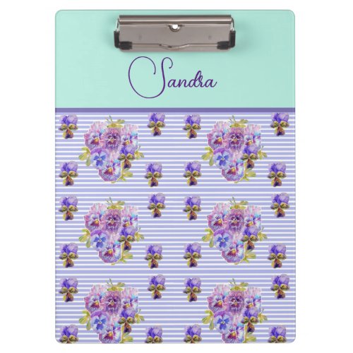 Pansy Flower Aqua floral Mom Customizable Name Clipboard