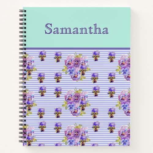 Pansy Flower Aqua floral Recipe Notebook Journal