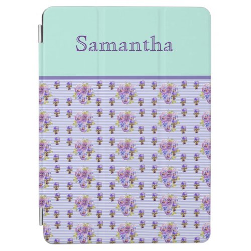 Pansy Flower Aqua Stripe art floral Girls Name  iPad Air Cover