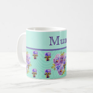 Pansy Flower Aqua Stripe floral Mom Mothers Day Co Coffee Mug