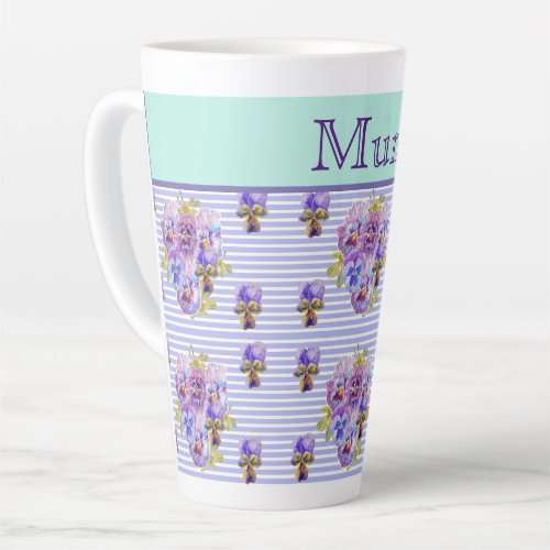 Pansy Flower Aqua Stripe floral Mom Mothers Day Co Latte Mug