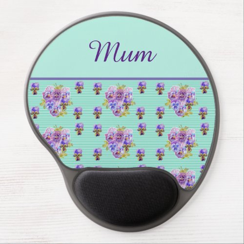 Pansy Flower Aqua Stripe floral Mom Mothers Day Ge Gel Mouse Pad