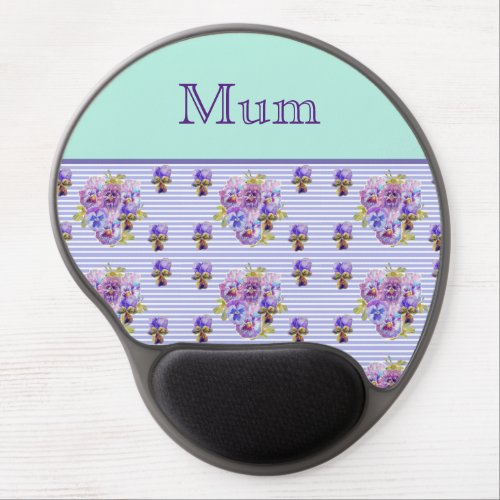 Pansy Flower Aqua Stripe floral Mom Mothers Day Gel Mouse Pad