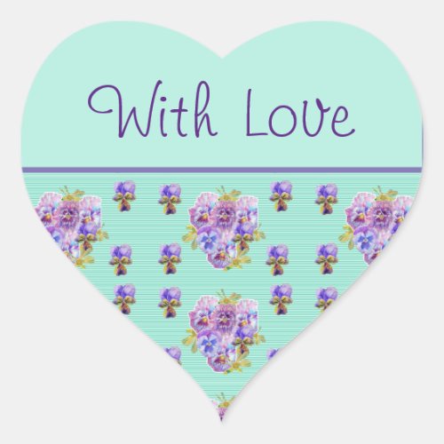 Pansy Flower Aqua Stripe floral With Love Sticker