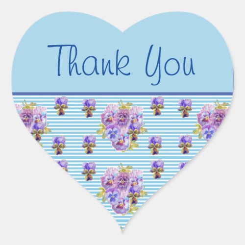 Pansy Flower Blue Stripe floral Thank You Sticker