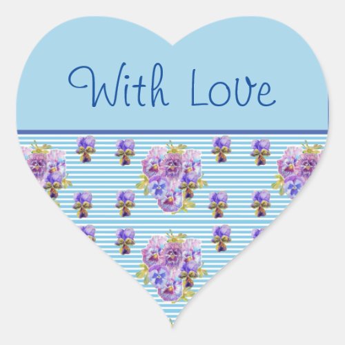 Pansy Flower Blue Stripe floral With Love Sticker