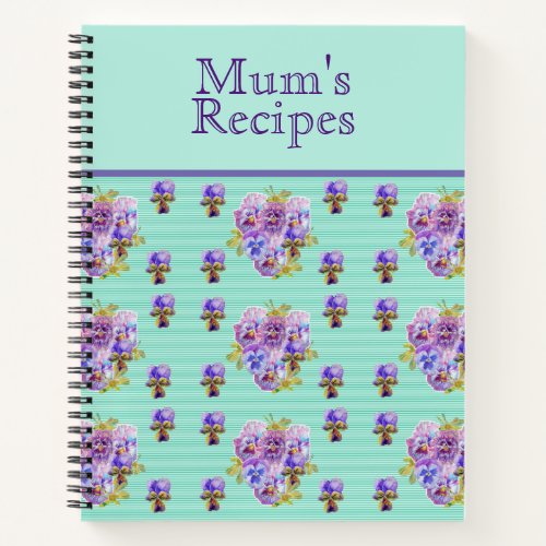 Pansy Flower floral Mom Recipe Journal Notebook