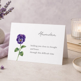 Pansy Flower Personalized Sympathy Card with Name