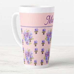 Pansy Flower Pink Dot Shabby Floral Mothers Day Latte Mug