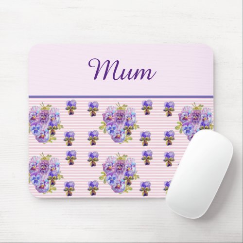 Pansy Flower Pink Stripe floral Mom Mothers Day Mouse Pad