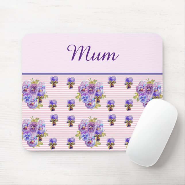 Pansy Flower Pink Stripe floral Mom Mothers Day Mouse Pad (With Mouse)
