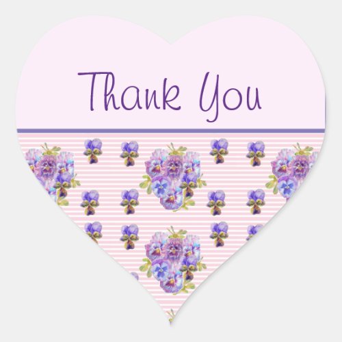Pansy Flower Pink Stripe floral Thank You Sticker