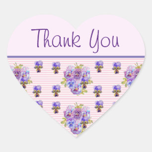 Pansy Flower Pink Stripe floral Thank You Sticker