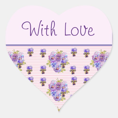Pansy Flower Pink Stripe floral With Love Heart Sticker