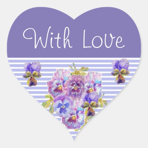 Pansy Flower Purple Stripe floral Art With Love Heart Sticker