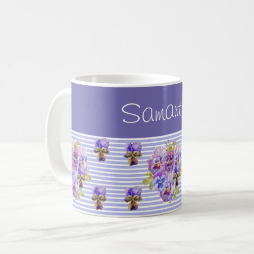 Pansy Flower Purple Stripe floral Customizable  Coffee Mug