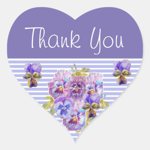 Pansy Flower Purple Stripe floral Thank You Heart Sticker
