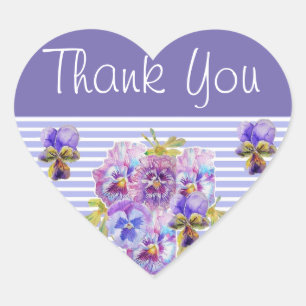 Pansy Flower Purple Stripe floral Thank You Heart Sticker