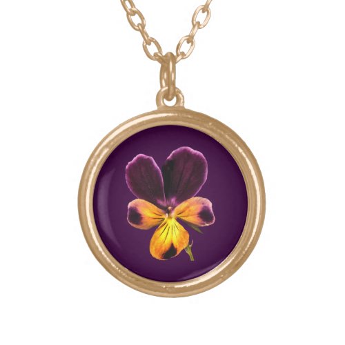 Pansy Flower Purple Yellow Floral Necklace