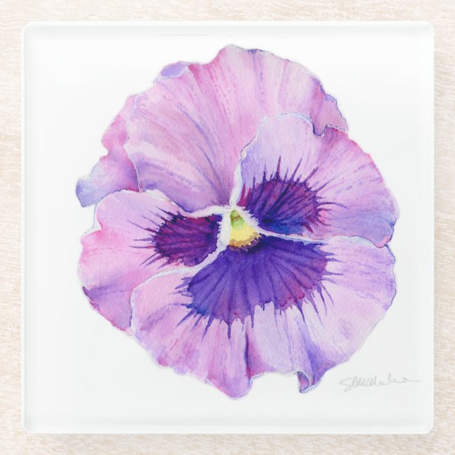 Pansy flower watercolor Coaster (Front)