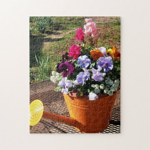  Pansy Flowers and Watering Can Photo  Jigsaw Puzzle