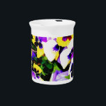 pansy flowers drink pitcher<br><div class="desc">multi-color pansies in bloom</div>