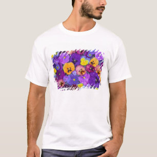 Pansy flowers floating in bird bath with dew T-Shirt