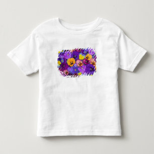 Pansy flowers floating in bird bath with dew toddler t-shirt