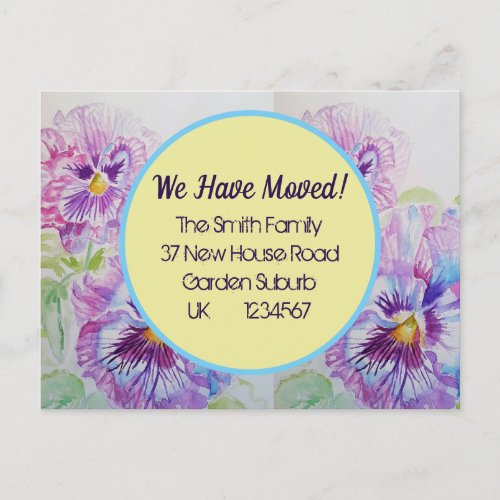 Pansy Flowers New Address Postcard We Are Moving  Postcard