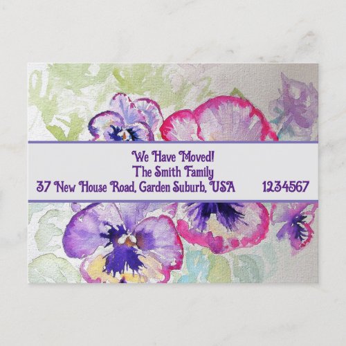 Pansy Flowers New Address Postcard We Are Moving Postcard