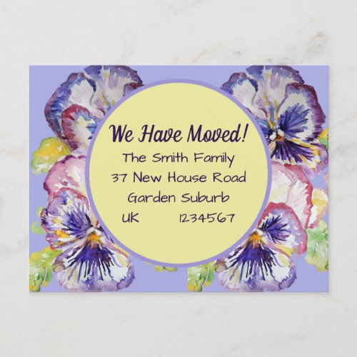 Pansy Flowers New Address Postcard We Are Moving  Postcard