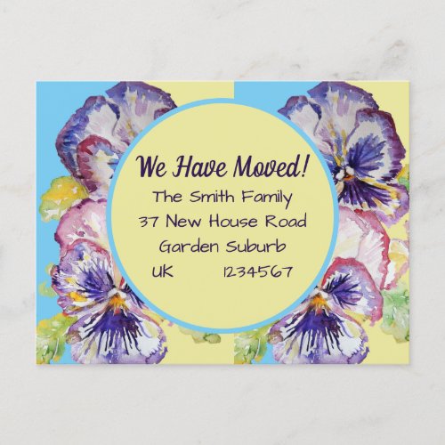 Pansy Flowers New Address Postcard We Are Moving  Postcard