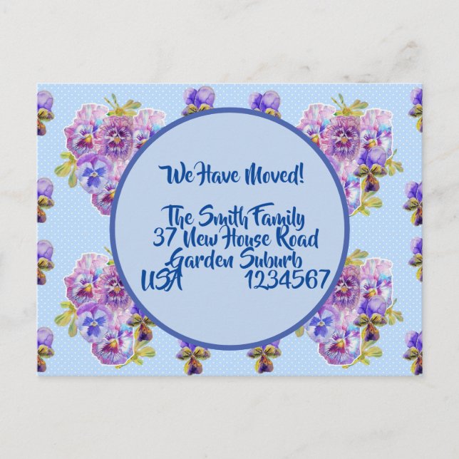 Pansy Flowers New Address Postcard, We Are Moving Postcard (Front)