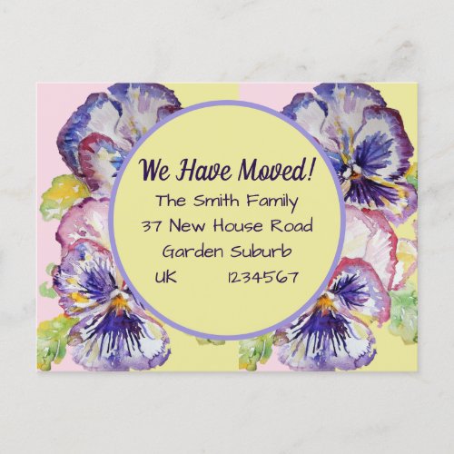 Pansy Flowers New Address Postcard We Are Moving  Postcard