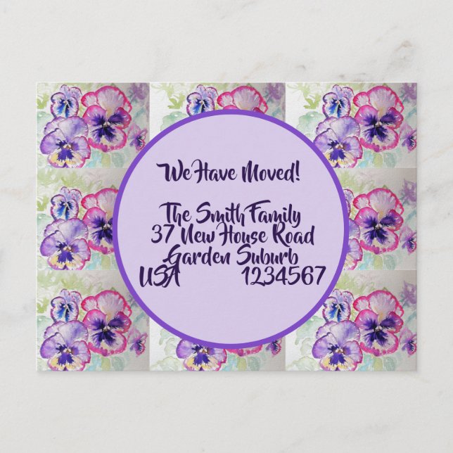 Pansy Flowers New Address Postcard, We Are Moving Postcard (Front)