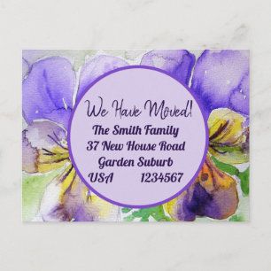 Pansy Flowers New Address Postcard, We Are Moving Postcard