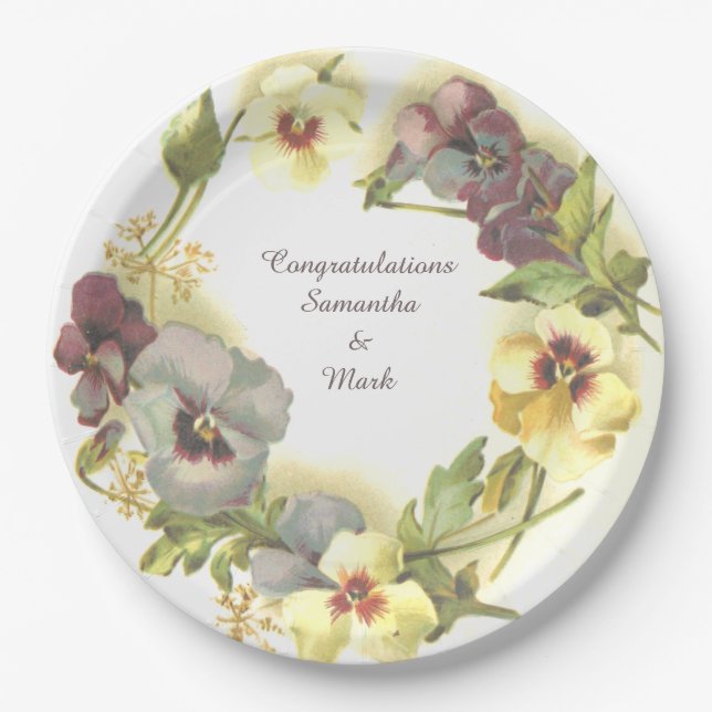 Pansy Flowers personalized Paper Plates (Front)