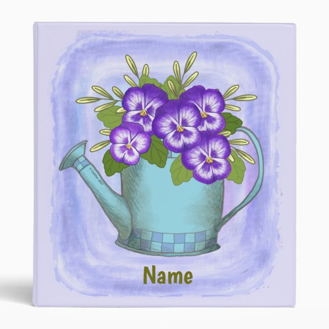 Pansy flowers Watercan  3 Ring Binder (Front)