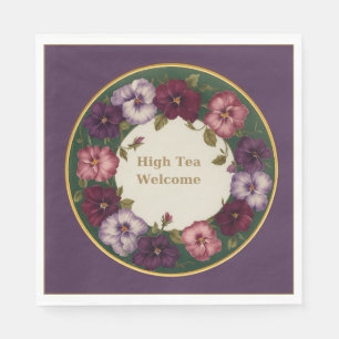 Pansy High Tea Napkins • Deep Plum & Gold
