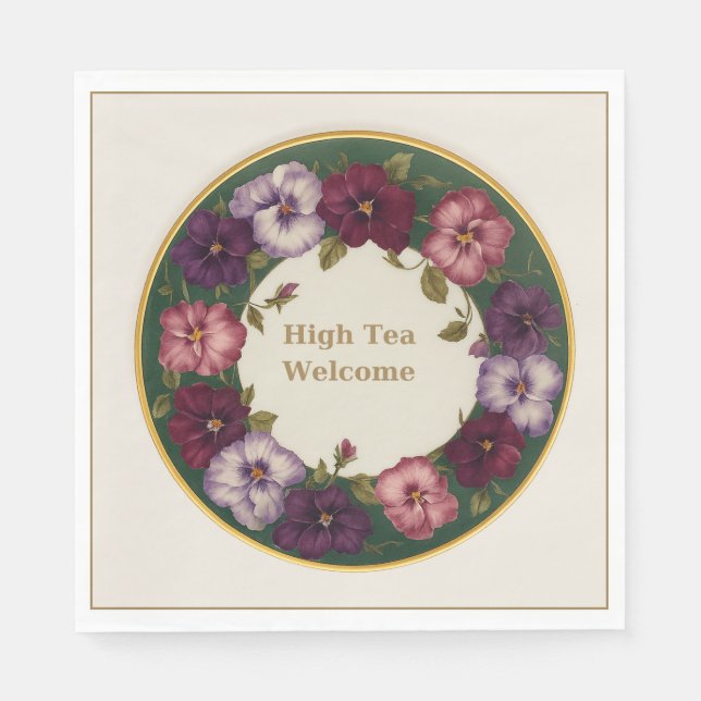 Pansy High Tea Napkins • Ivory & Gold (Front)