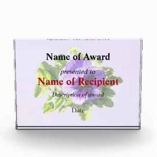 Pansy In Two Shades of Purple Acrylic Award
