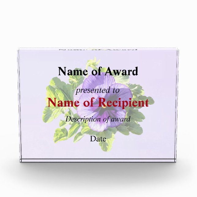 Pansy In Two Shades of Purple Acrylic Award (Front)