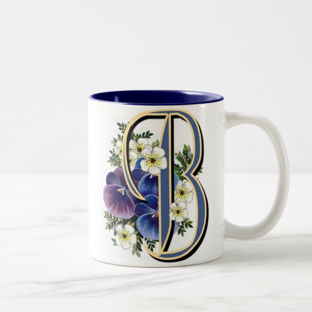 Pansy Initial - B Two-Tone Coffee Mug (Right)