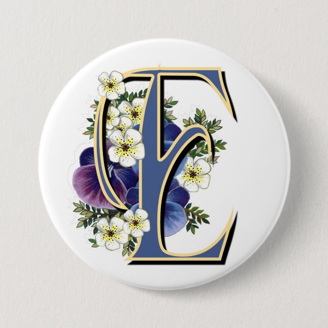 Pansy Initial  - E Pinback Button (Front)