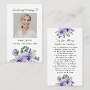 Pansy Memorial Photo Funeral Prayer Card
