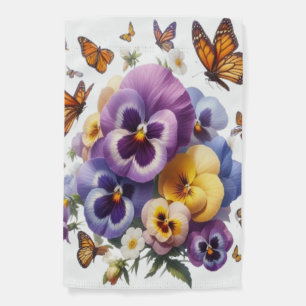 Pansy & Monarch Butterfly Outside or Garden Flag