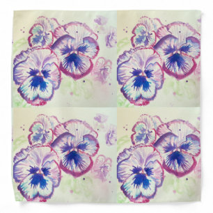 Pansy Panies Purple Flowers Floral Watercolor Name Bandana