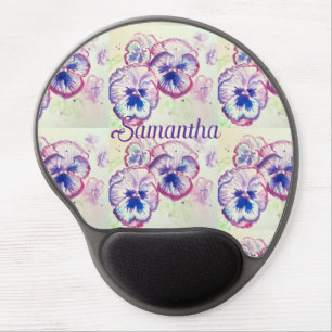 Pansy Panies Purple Flowers Floral Watercolor Name Gel Mouse Pad