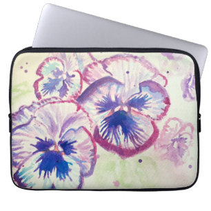 Pansy Panies Purple Flowers Floral Watercolor Name Laptop Sleeve